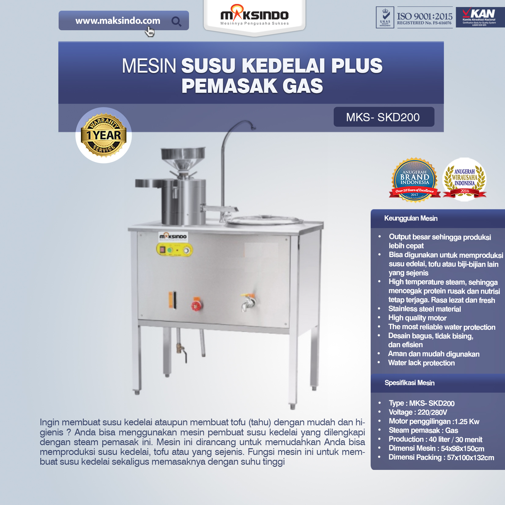 Mesin Susu Kedelai Plus Pemasak Gas (SKD200)