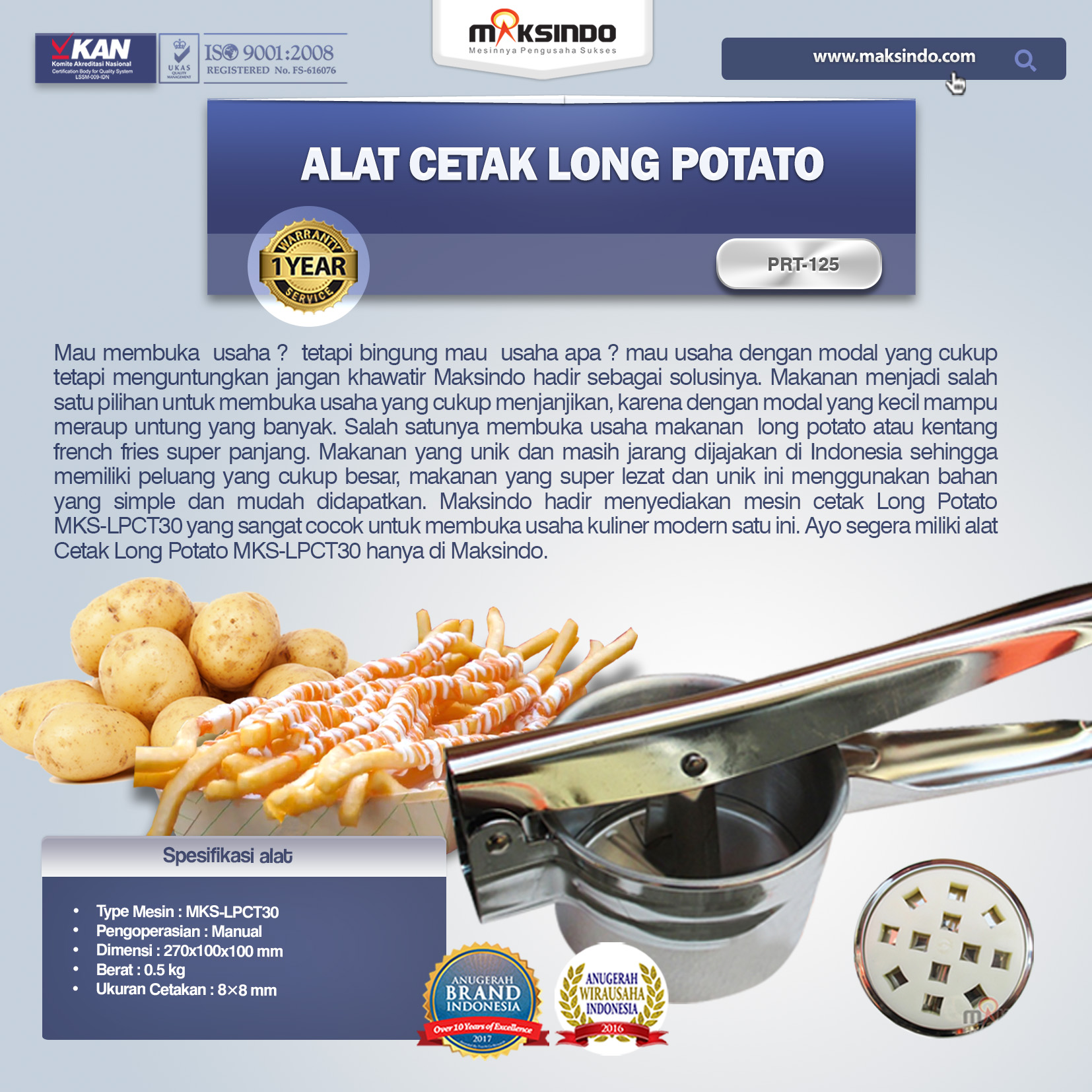 Alat Cetak Long Potato MKS-LPCT30
