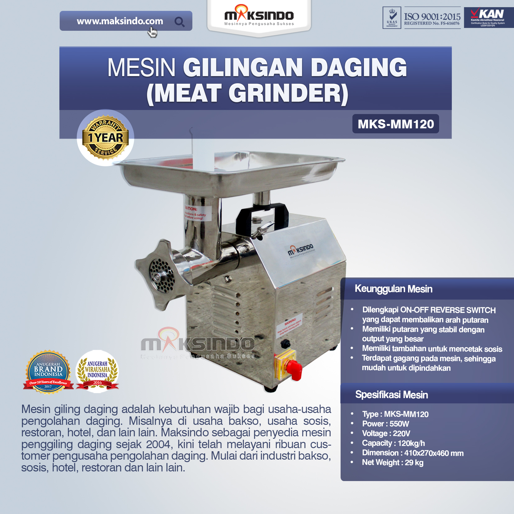 Mesin Giling Daging (Meat Grinder) MKS-MM120