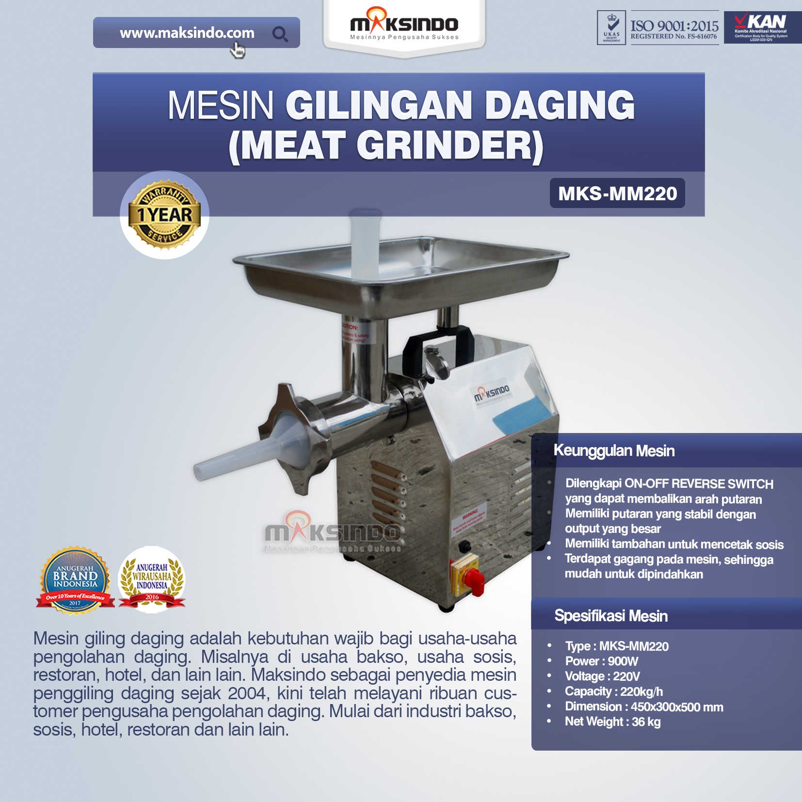Mesin Giling Daging (Meat Grinder) MKS-MM220