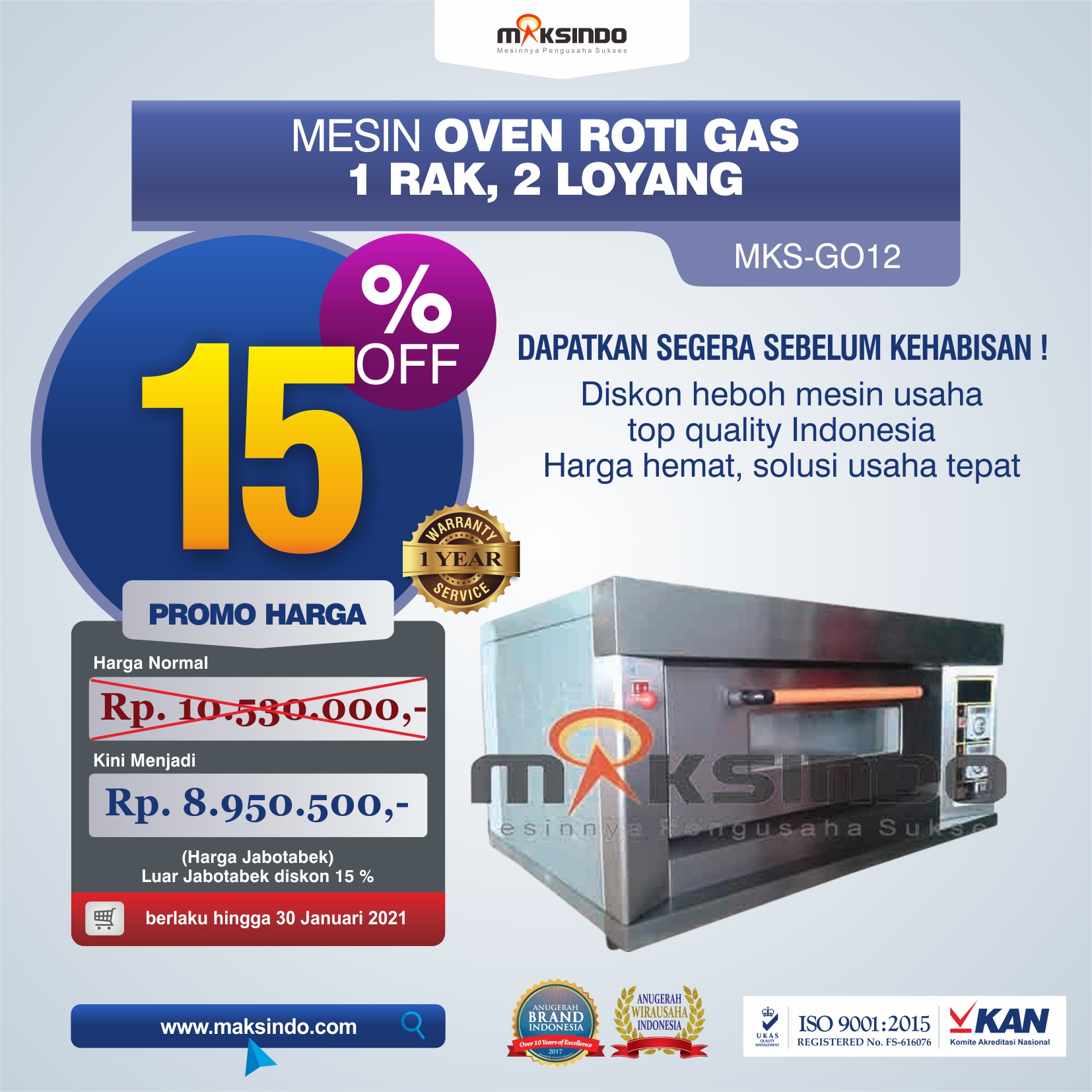 Mesin Oven Gas 2 Loyang (MKS-GO12)