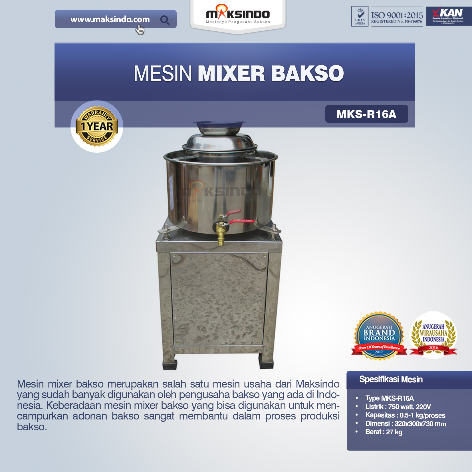 Mesin Mixer Bakso MKS-R16A, MKS-R23A
