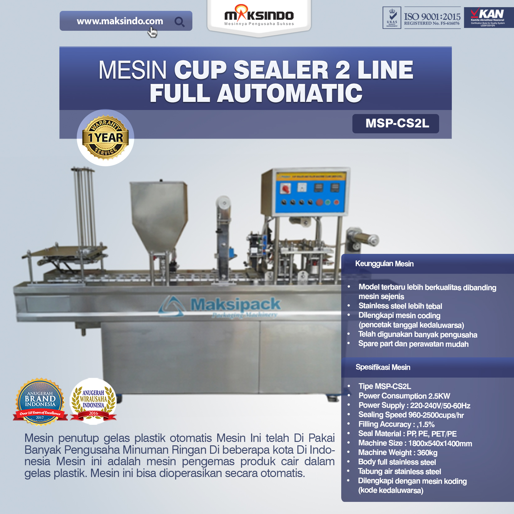 Mesin Cup Sealer Otomatis 2 line MSP-CS2L