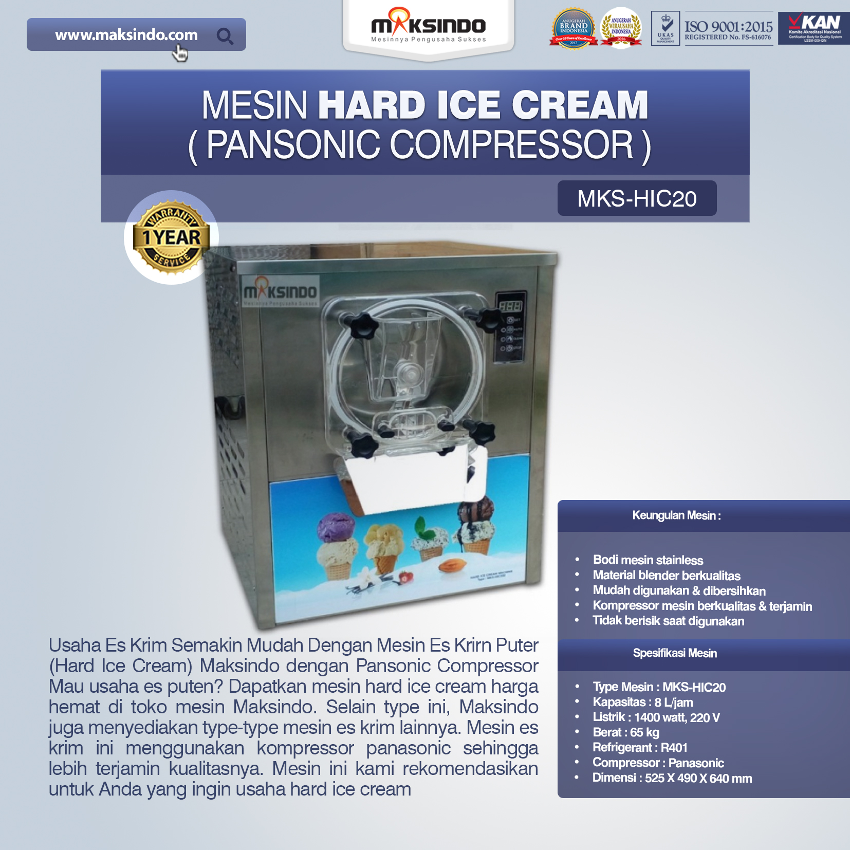 Mesin Hard Ice Cream (HIC20)