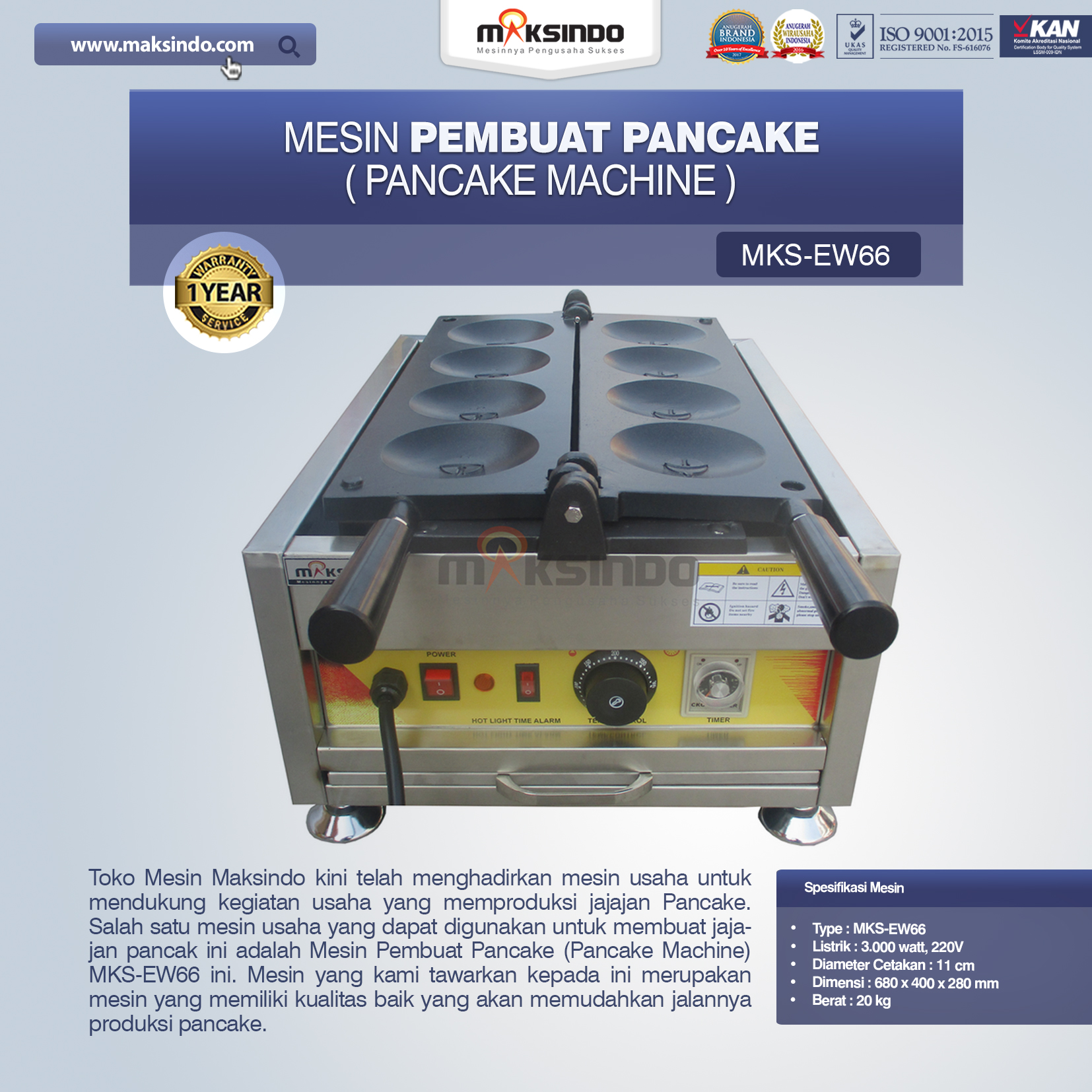 Mesin Pembuat Pancake (Pancake Machine) MKS-EW66