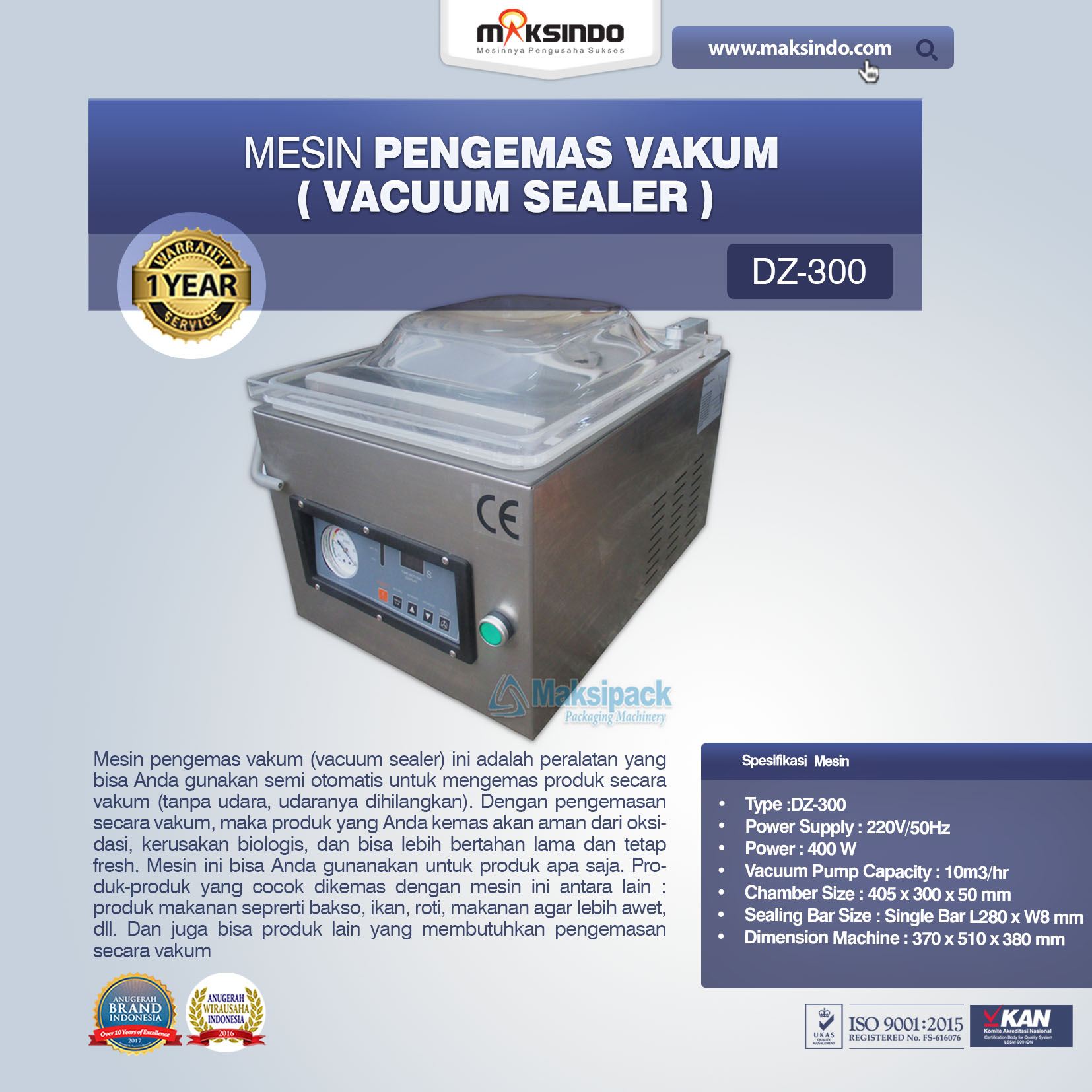 Mesin Vacuum Sealer Singgle Seal DZ-300