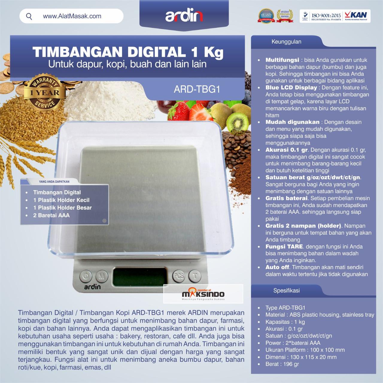 Timbangan Digital Dapur 1 kg / Timbangan Kopi ARD-TBG1