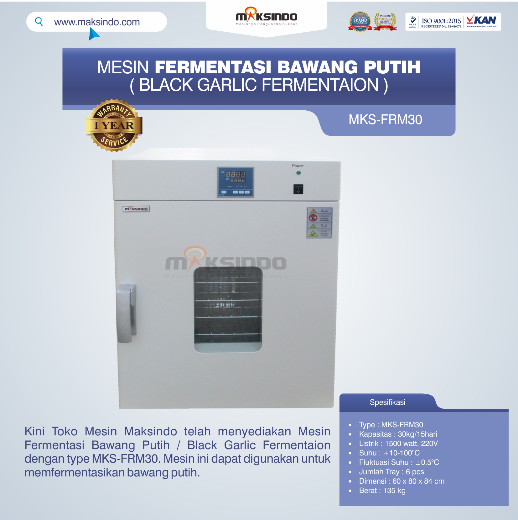 Mesin Fermentasi Bawang Putih / Black Garlic Fermentaion MKS-FRM30