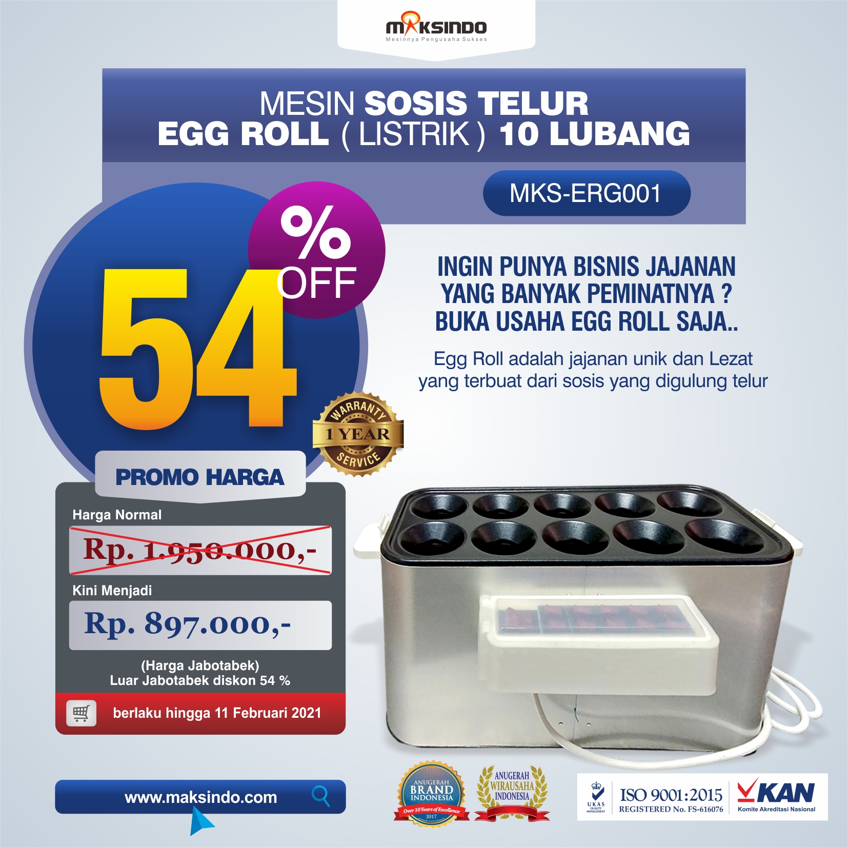 Mesin Pembuat Egg Roll (Listrik) MKS-ERG001