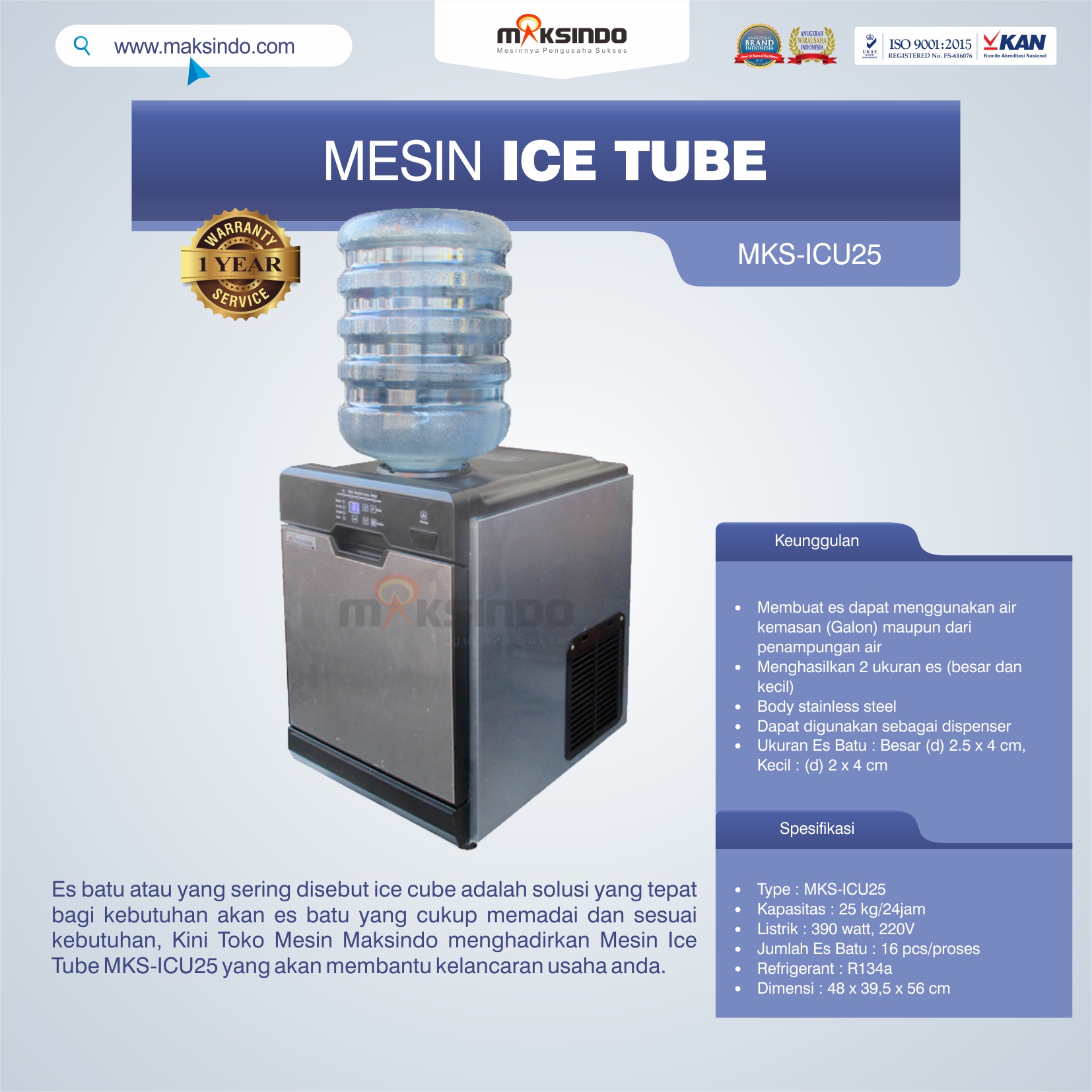 Mesin Ice Tube MKS-ICU25