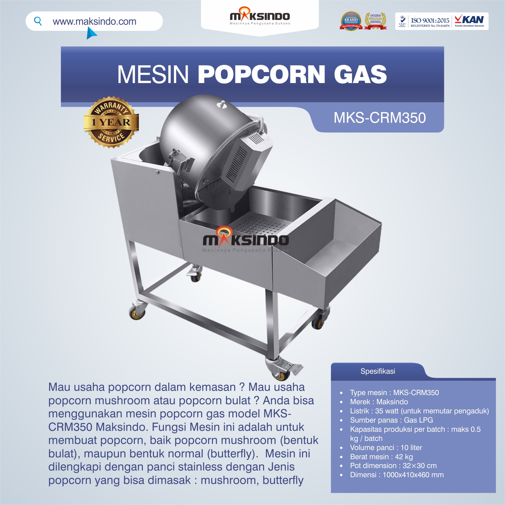 Mesin Popcorn Gas Model MKS-CRM350