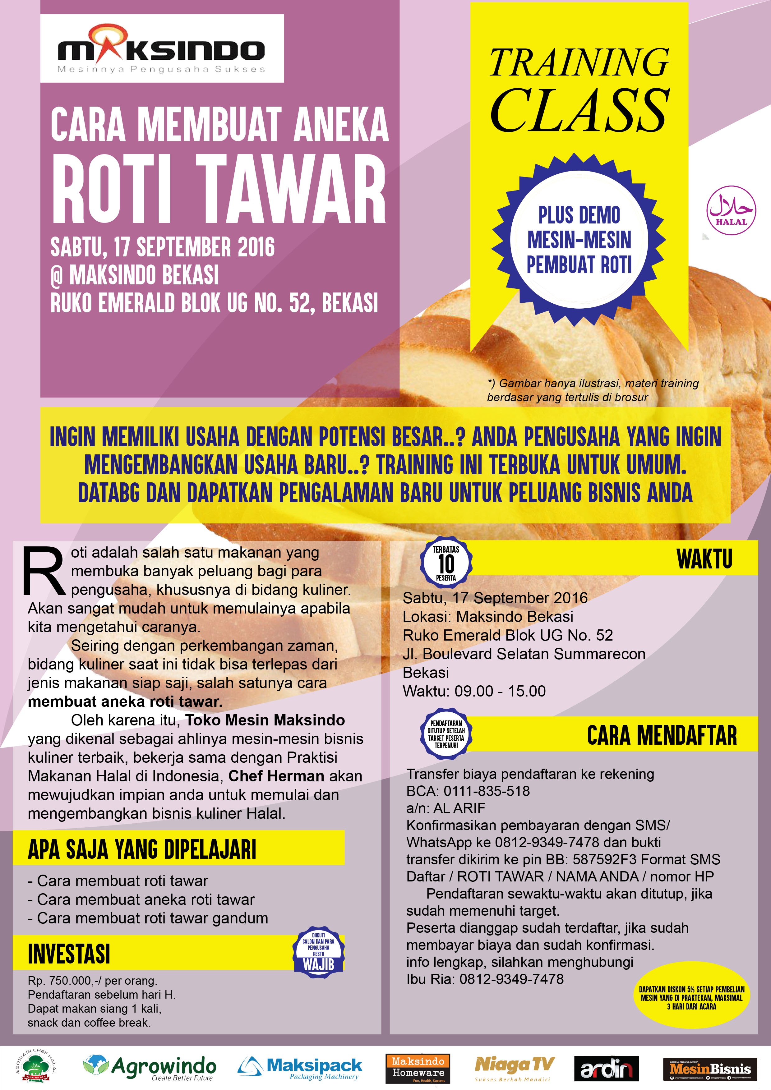 Training Usaha Roti Tawar di Bekasi, 17 September 2016