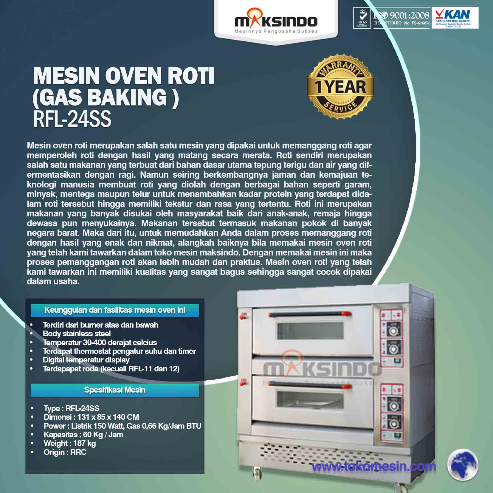 Mesin Oven Roti Gas 4 Loyang (MKS-RS24)