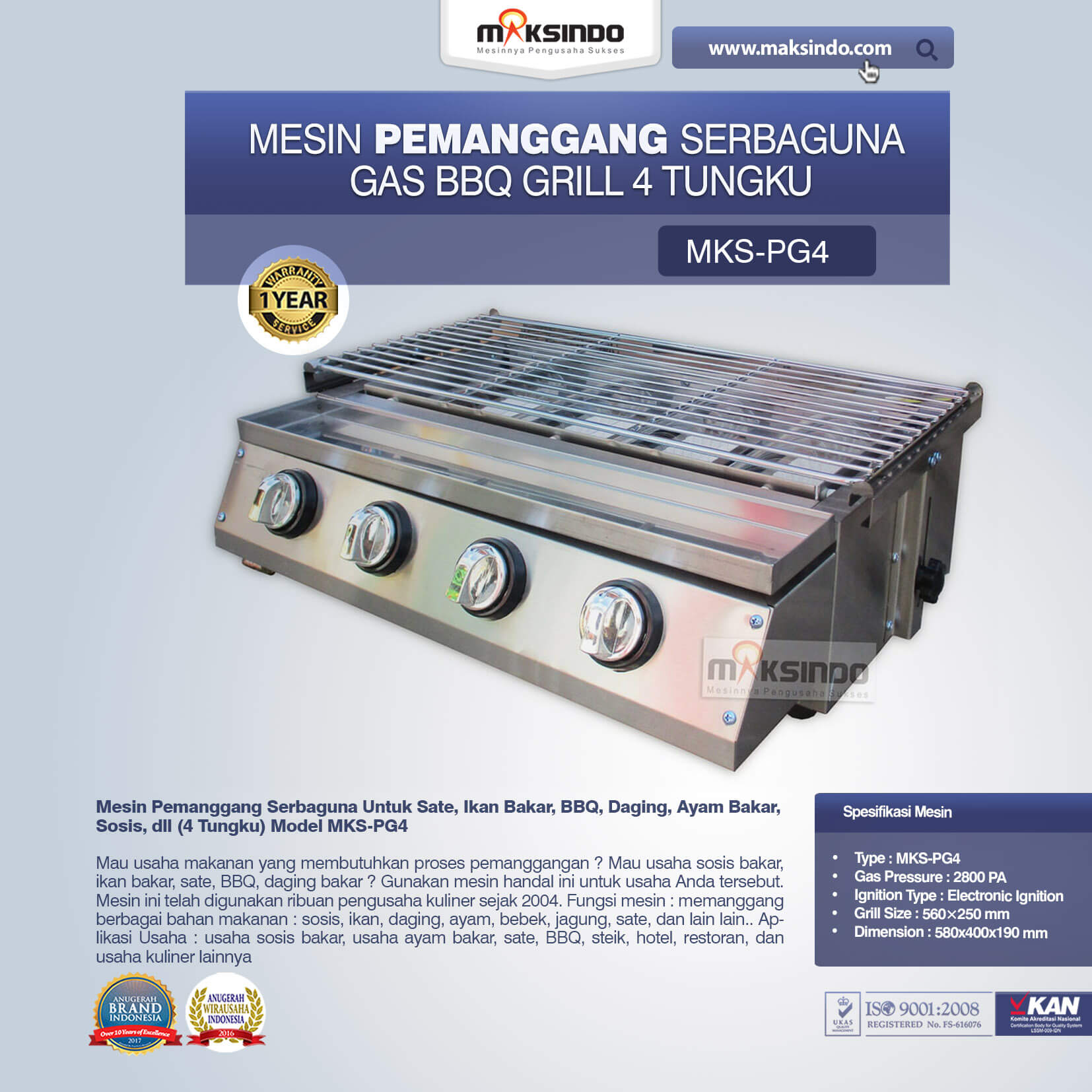 Pemanggang Serbaguna Full Stainless – Gas BBQ Grill 4 Tungku