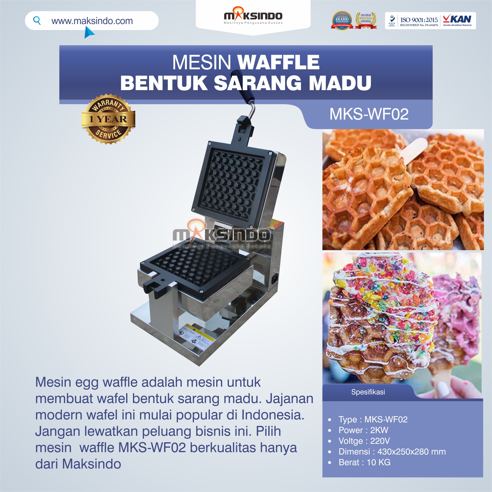 Mesin Waffle Bentuk Sarang Madu MKS-WF02