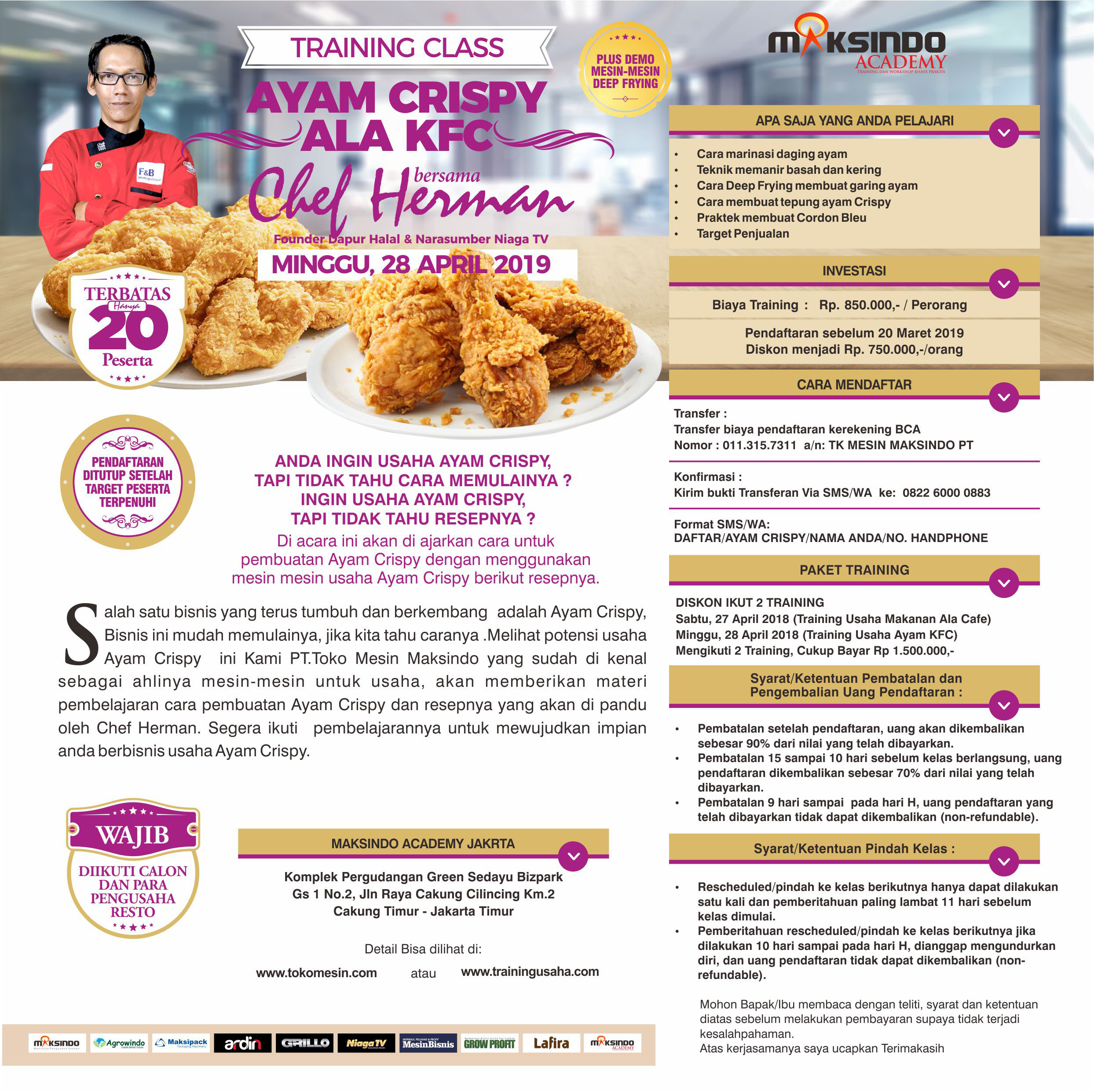 Training Class Ayam Crispy Ala KFC, Sabtu 28 April 2019