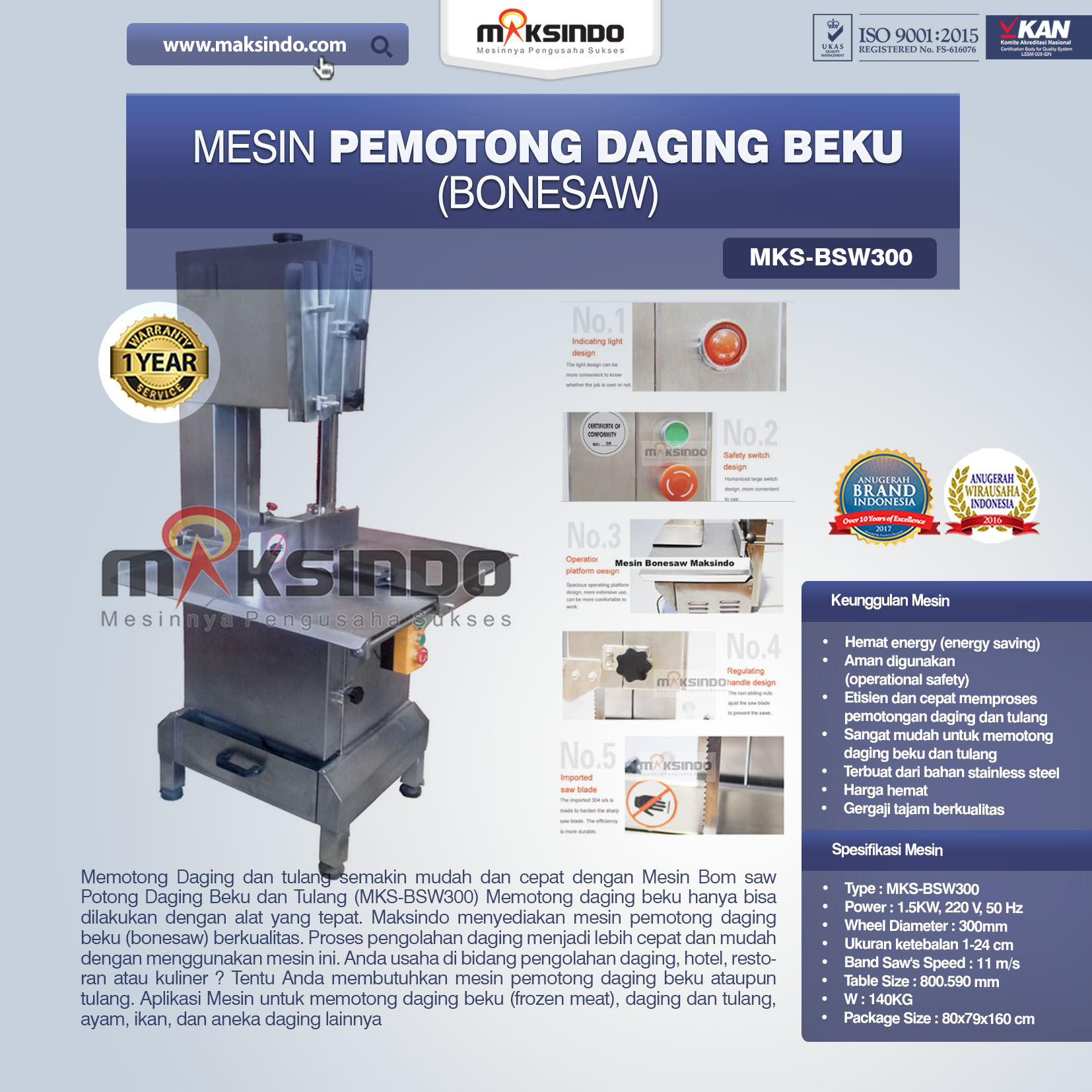 Mesin Mesin Bonesaw Potong Daging Beku dan Tulang (MKS-BSW300) (pusat mesin)