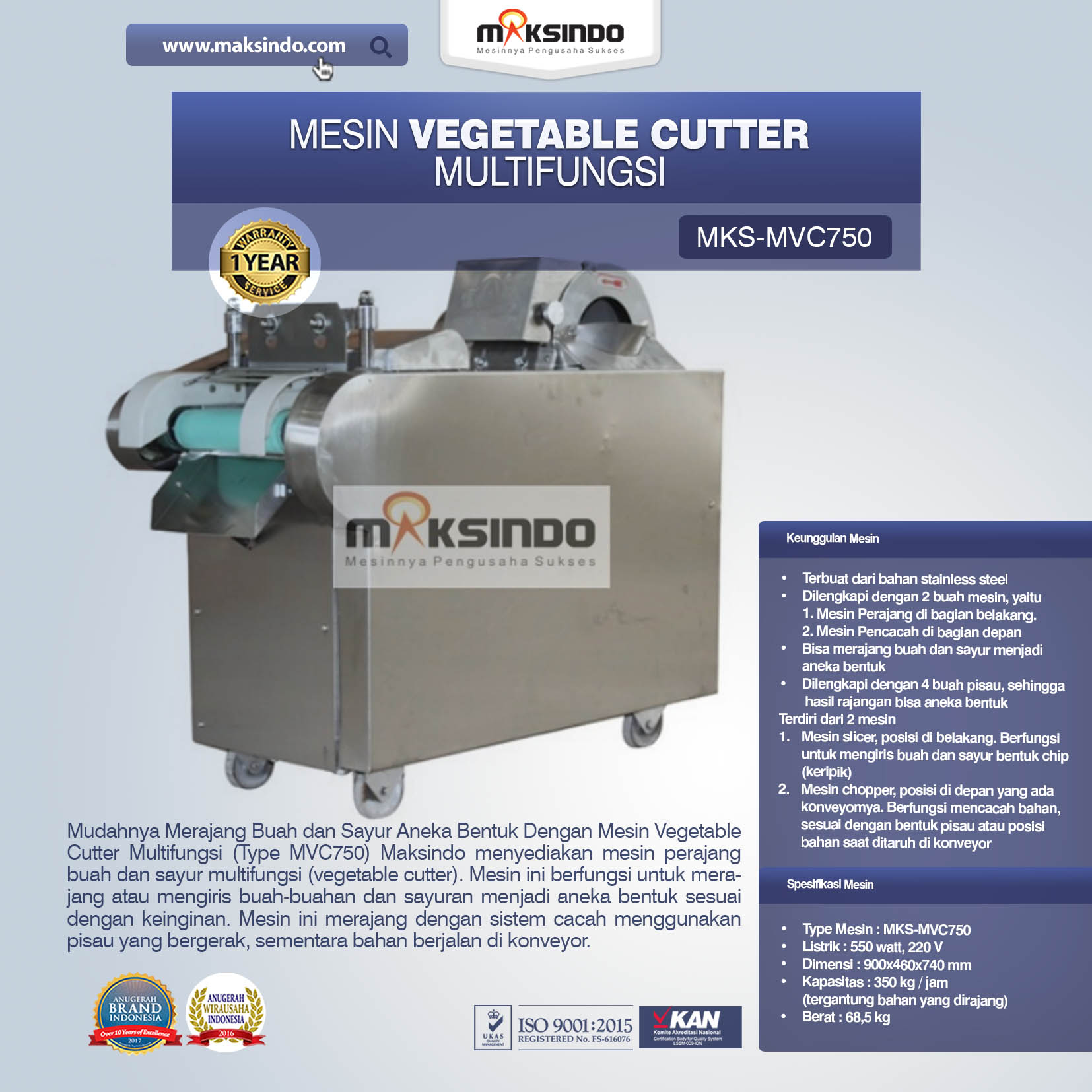 Mesin Vegetable Cutter Multifungsi (Type MVC750)