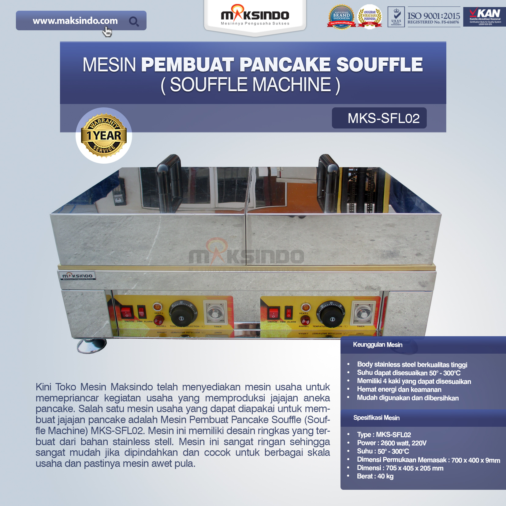 Mesin Pembuat Pancake Souffle (Souffle Machine) MKS-SFL02