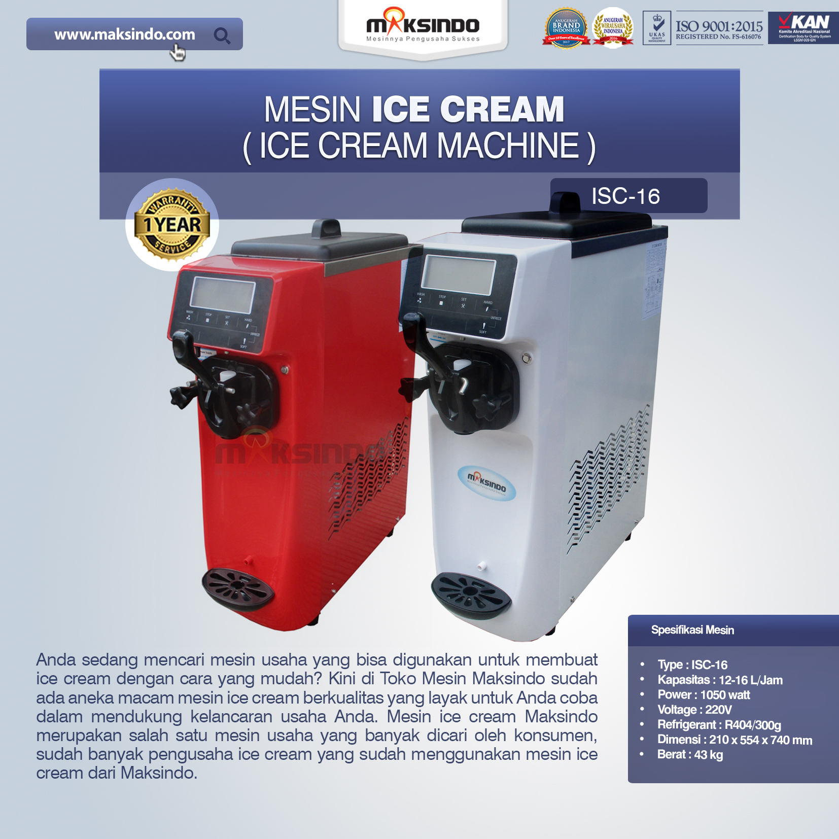 Mesin Es Krim (Ice Cream Machine) ISC-16