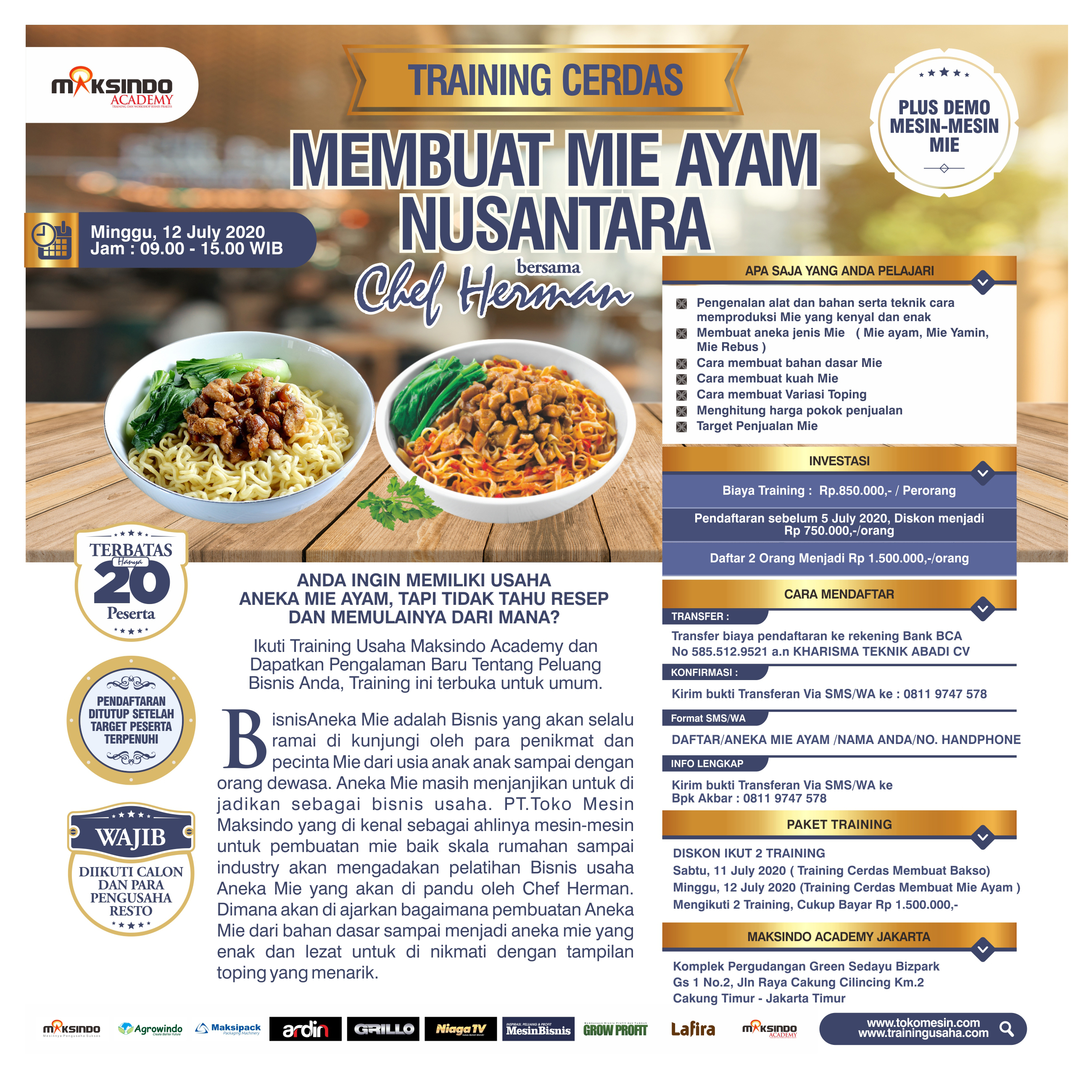 Training Cerdas Membuat Mie Ayam Nusantara, Minggu, 12 July 2020