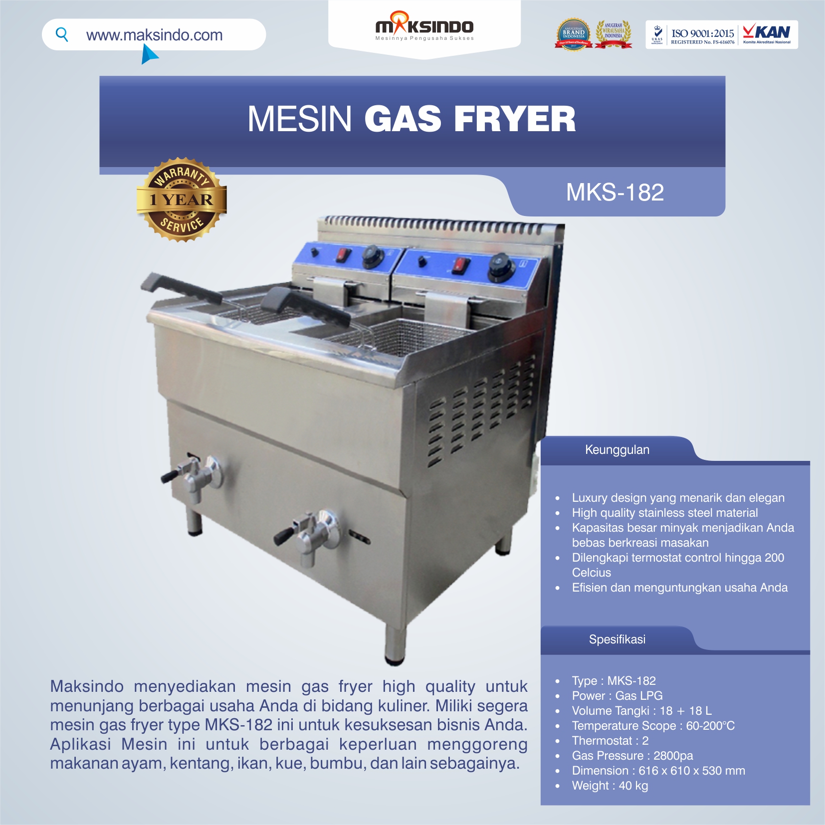 Mesin Gas Fryer (MKS-182)