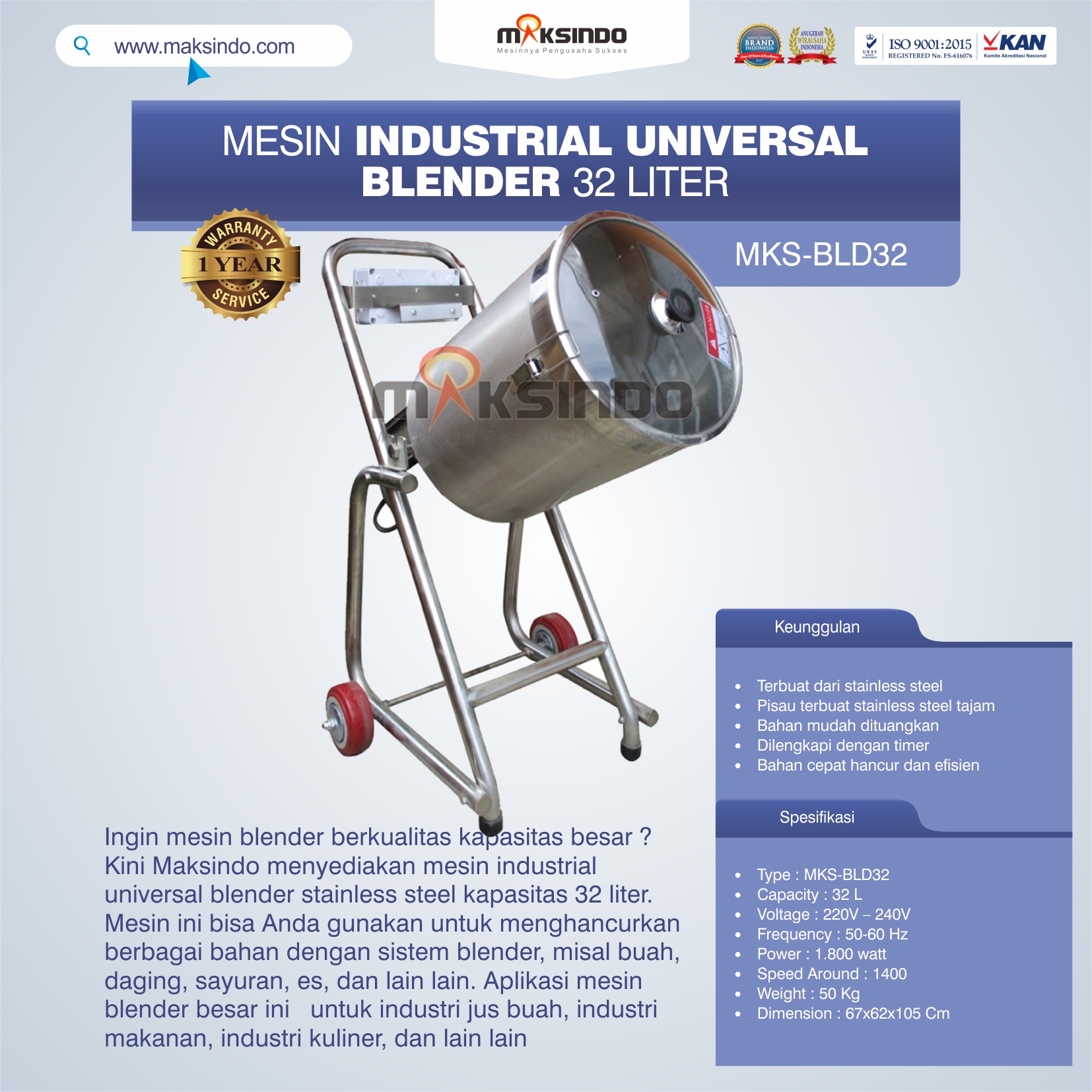 Industrial Universal Blender 32 Liter