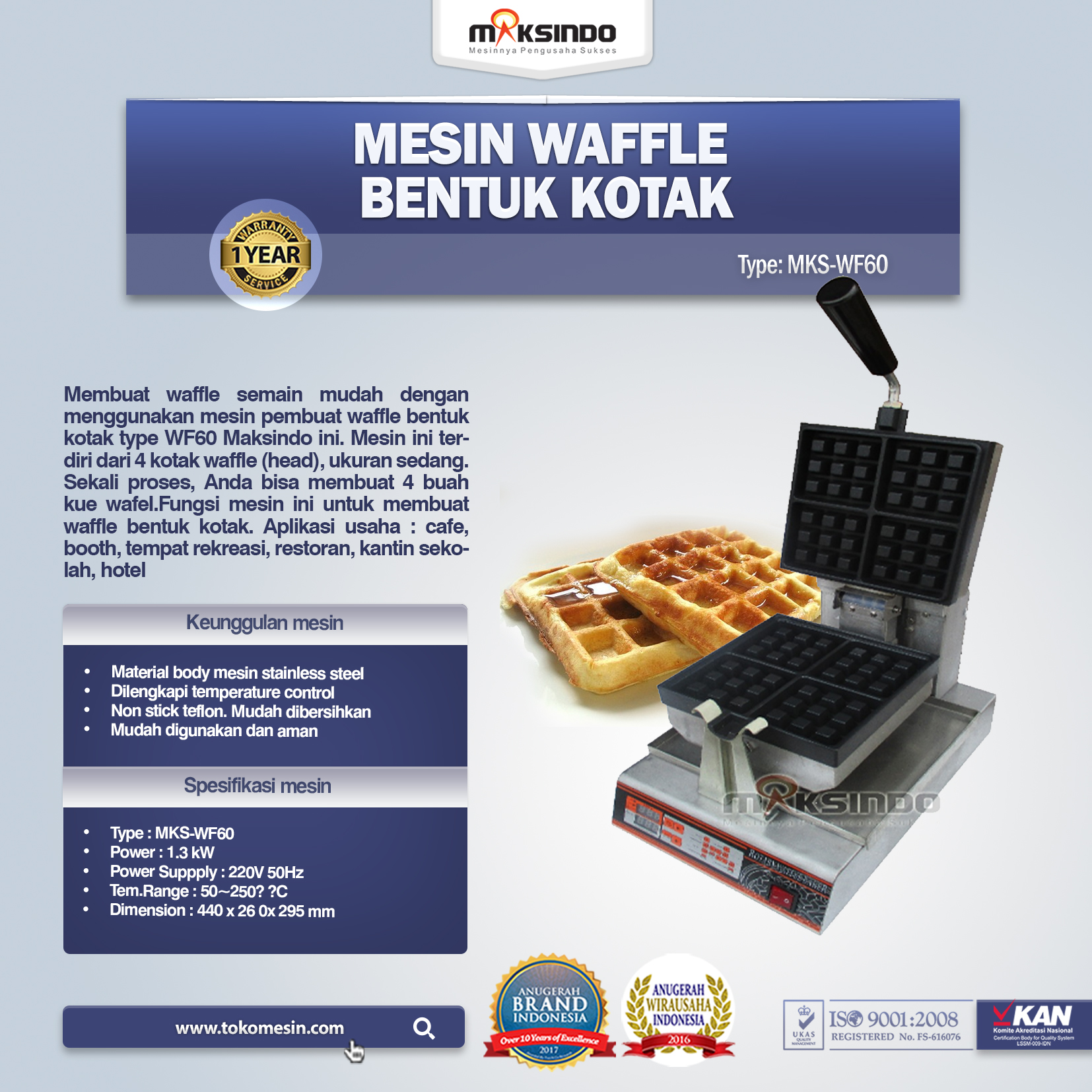 Mesin Waffle Bentuk Kotak (WF-60)
